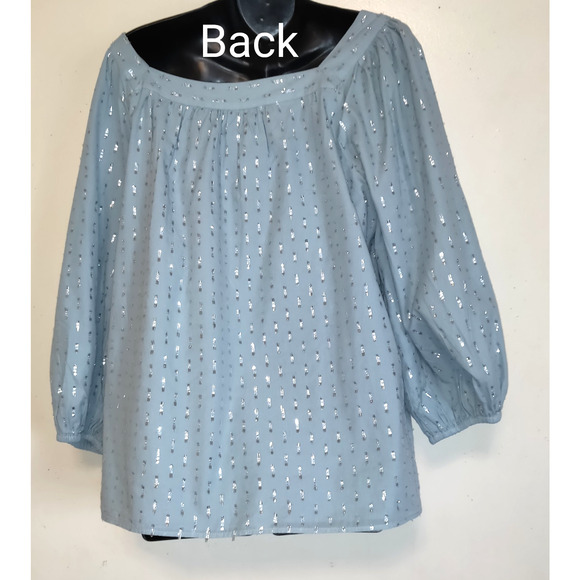 Lauren Conrad Pastel Blue Smock Top Sz L Silver Embellished Square Neck Boho - Picture 7 of 16